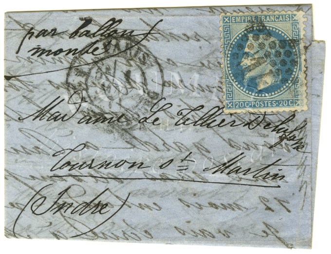 Etoile 14 / N° 29 Càd PARIS / R. DE STRASBOURG 1 JANV. 71 Sur Lettre Adressée à Tournon St Martin. Au Verso, Càd D'arriv - War 1870