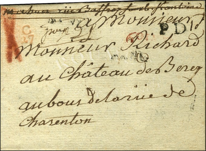 PD + C / 27 (R) + BANL + 6e Lvée (R) Sur Lettre Avec Texte Daté 1786 Pour Charenton, Au Recto Mention '' Payé 2 S ''. -  - Autres & Non Classés