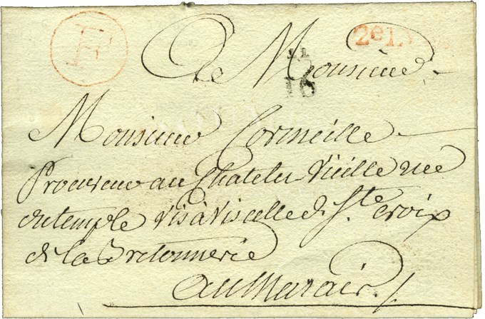 ' F ' Rouge + 2e Lvée (R) Sur Lettre Avec Texte Daté 1781 Pour Paris. - TB. - Andere & Zonder Classificatie