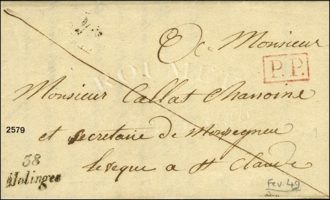 Cursive 38 / Molinges + P.P. Rouge Sur Lettre Avec Texte Daté De Molinges Le 1 Février 1849 Pour St Claude. - SUP. - R. - Other & Unclassified
