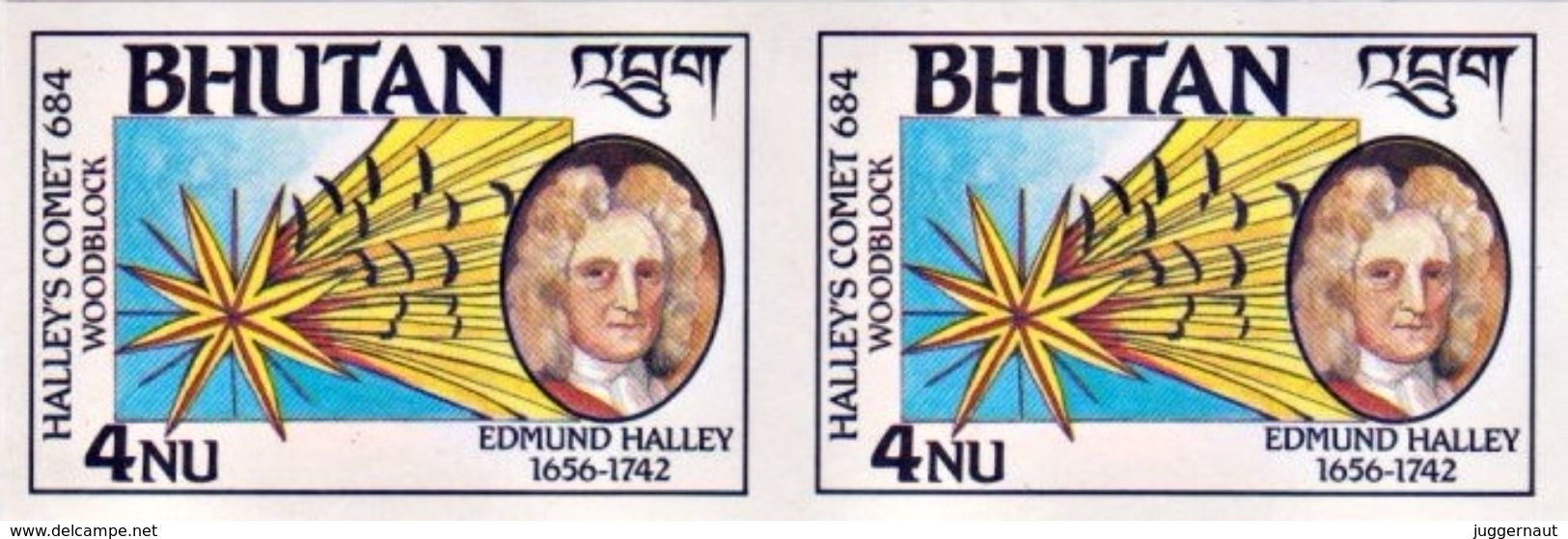 HALLEY'S COMET 4Nu MINT STAMP IMPERF PAIR BHUTAN 1986 MINT/MNH - Asie
