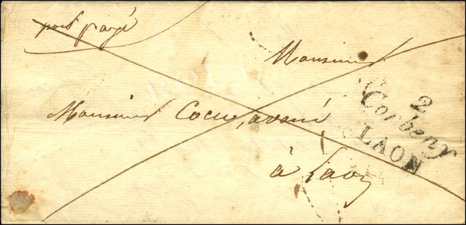 Cursive 2 / Corbeny / LAON + Mention Manuscrite '' Port Payé ''. 1828. - TB / SUP. - R. - 1801-1848: Precursors XIX