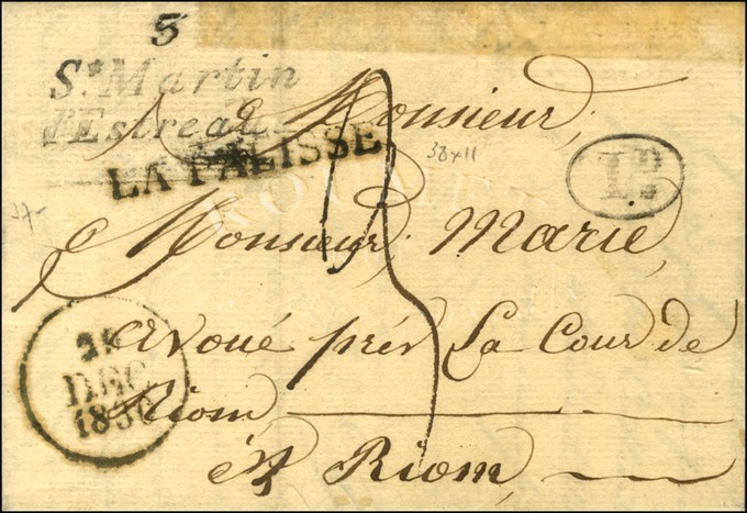 Cursive 3 / St Martin / D'Estreaux + 3 / LA PALISSE Sur Lettre Pour Riom. 1830. - B / TB. - 1801-1848: Precursors XIX