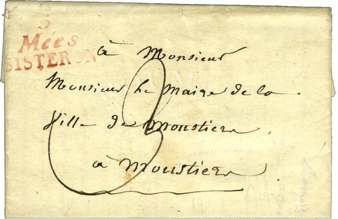 Cursive Rouge 5 / Mées / SISTERON Sur Lettre Pour Moustier. 1825. - TB. - 1801-1848: Précurseurs XIX