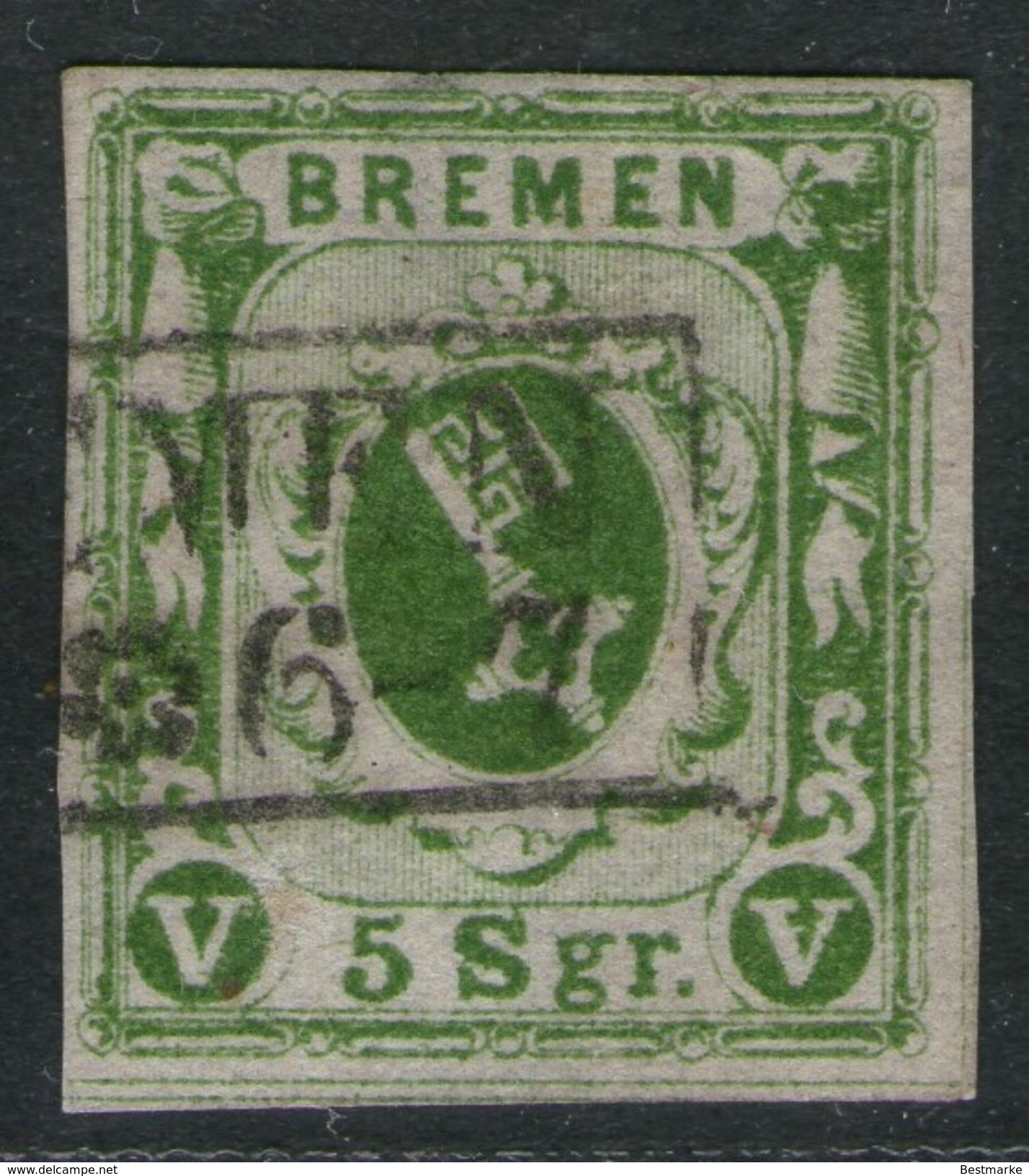 KS Bremen Auf 5 Sgr. Moosgrün - Bremen Nr.4 B - Pracht - Brême