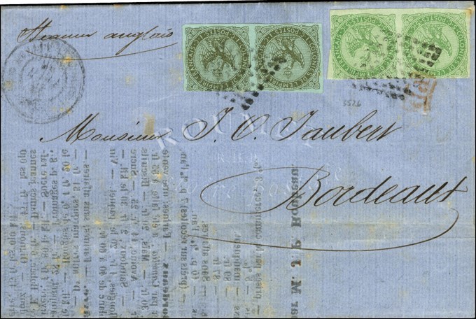 Losange / CG N° 1 (paire) + 2 (paire) (qlq Pd) Càd GUADELOUPE / POINTE A PITRE Sur Imprimé Complet Pour Bordeaux. 1866.  - Maritime Post