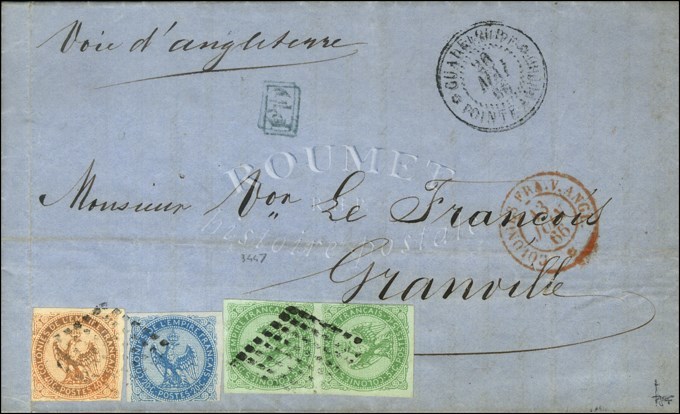 Losange / CG N° 2 (paire) + 4 + 5 Càd GUADELOUPE / POINTE A PITRE Sur Lettre Pour Granville. 1866. - TB. - R. - Poste Maritime
