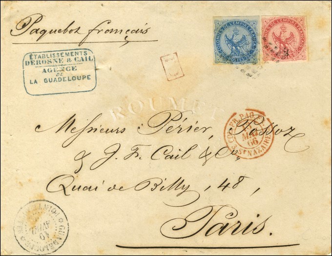 Losange / CG N° 4 + 6 Càd GUADELOUPE / POINTE A PITRE Sur Lettre 2 Ports Pour Paris. 1866. - TB. - R. - Poste Maritime