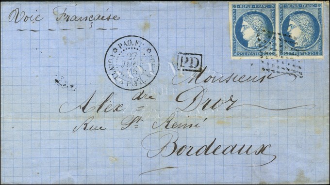 Losange / CG N° 23 Paire Càd PAQ FR / POINTE A PITRE GUAD. 1875. - TB / SUP. - Poste Maritime