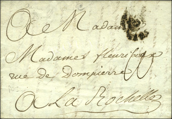Lettre Avec Très Bon Texte Daté '' Au Camp De Louise Le 28 Janvier 1778 '' Pour La Rochelle, Au Recto MP D'entrée B / CO - Poste Maritime