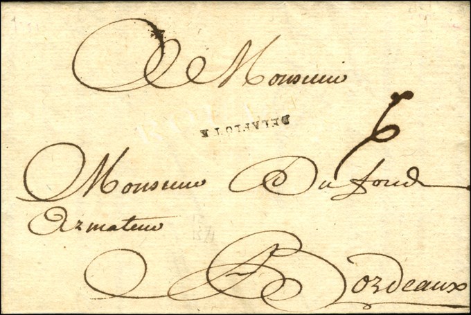 Lettre Avec Texte Daté De St Pierre De La Martinique Le 3 Septembre 1741 Pour Bordeaux. Marque Postale D'entrée DE LA FL - Maritime Post