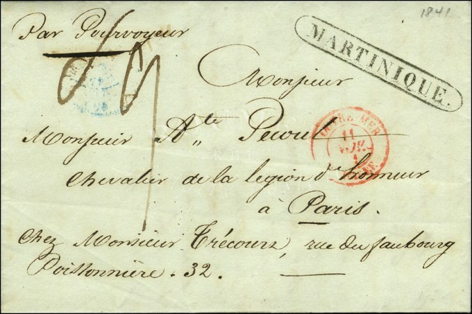 Lettre Avec Texte Daté '' St Pierre Le 17 Septembre 1841 '' Pour Paris, Au Recto MP Encadrée MARTINIQUE (Jamet N° 14). - - Poste Maritime