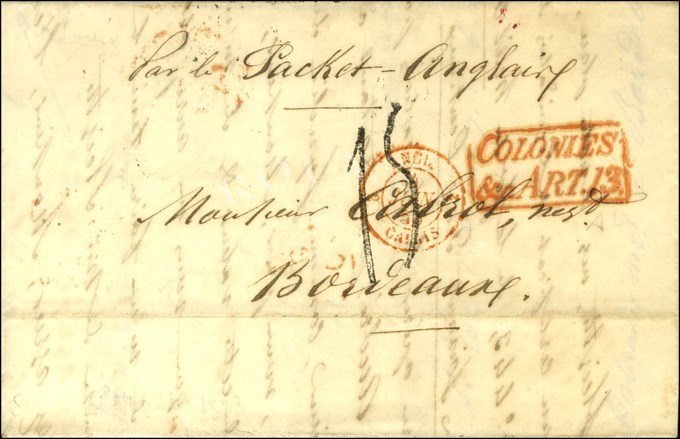 Lettre Avec Texte Daté '' St Louis Le 6 Mai 1853 '' Adressée à Bordeaux Par La Voie Anglaise, Au Recto MP Encadrée Rouge - Poste Maritime