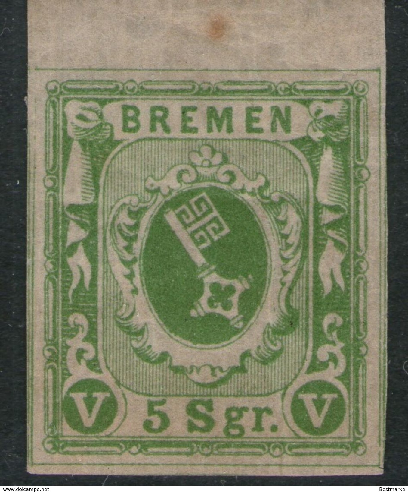 5 Sgr. Dunkelolivgrün - Bremen Nr.4 A OR - Ungebraucht - Signiert Richter - Brême