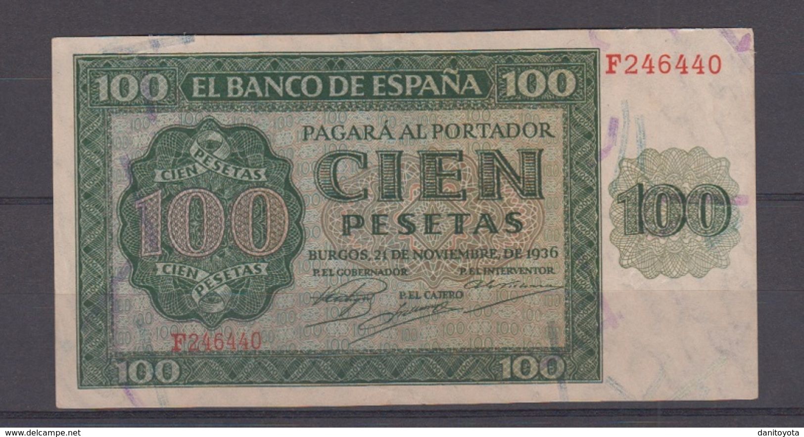 EDIFIL 421a.  100 PTAS 21 DE NOVIEMBRE DE 1936. SERIE F.  CONSERVACIÓN - 100 Pesetas