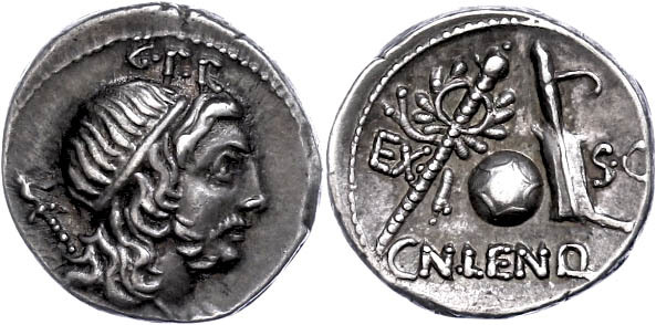 48 Cn. Cornelius Lentulus Marcellinus, Denar (3,93g), 76/75 V. Chr., Heeresmünzstätte In Spanien. Av: Kopf Des Genius Po - République (-280 à -27)