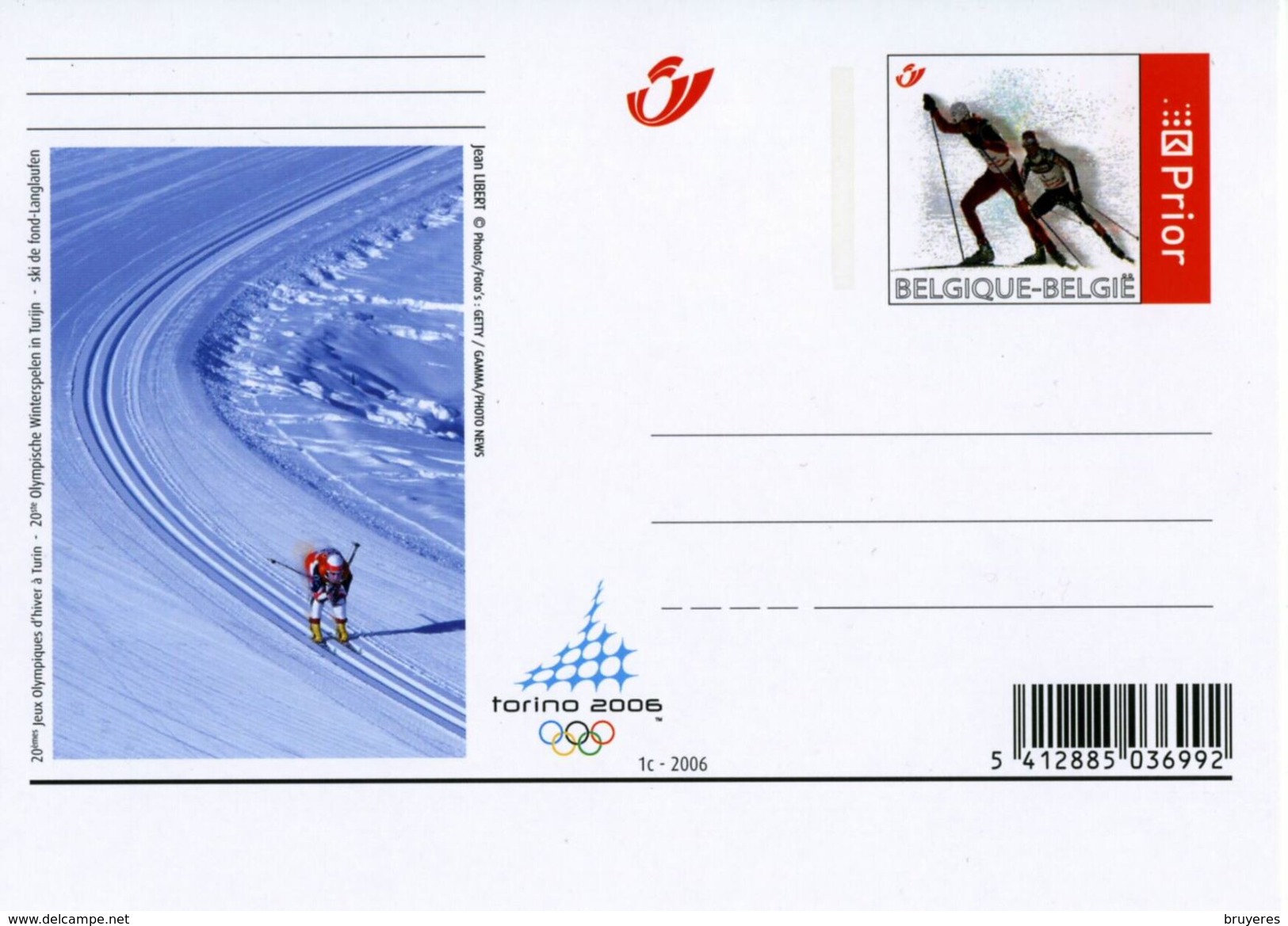 Entier Postal De 2006 Sur CP De BELGIQUE Avec Timbre Et Illust."J.O. D'Hiver De TURIN (Italie) - Ski De Fond" - Winter 2006: Turin