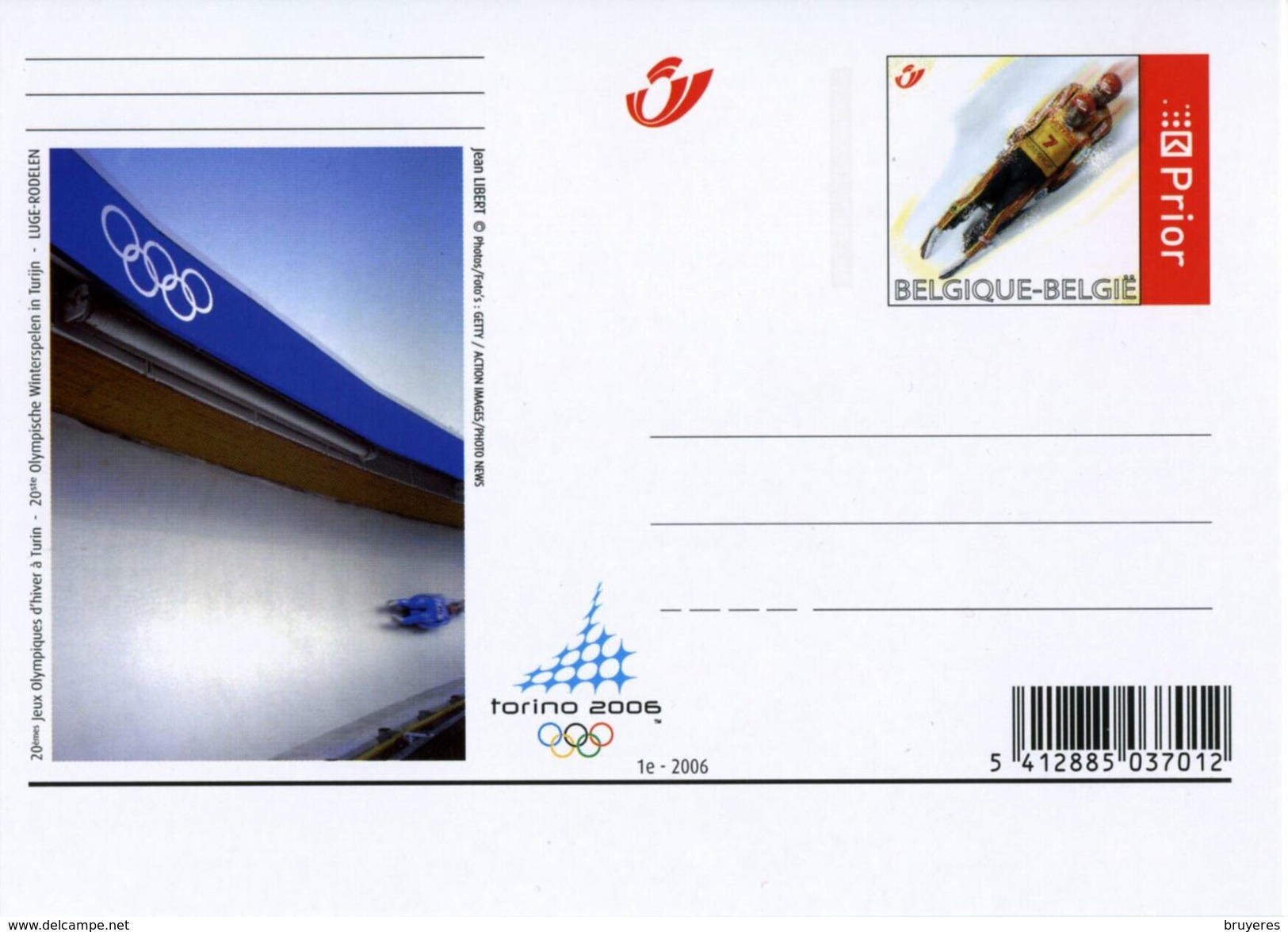 Entier Postal De 2006 Sur CP De BELGIQUE Avec Timbre Et Illust."J.O. D'Hiver De TURIN (Italie) - Luge" - Hiver 2006: Torino
