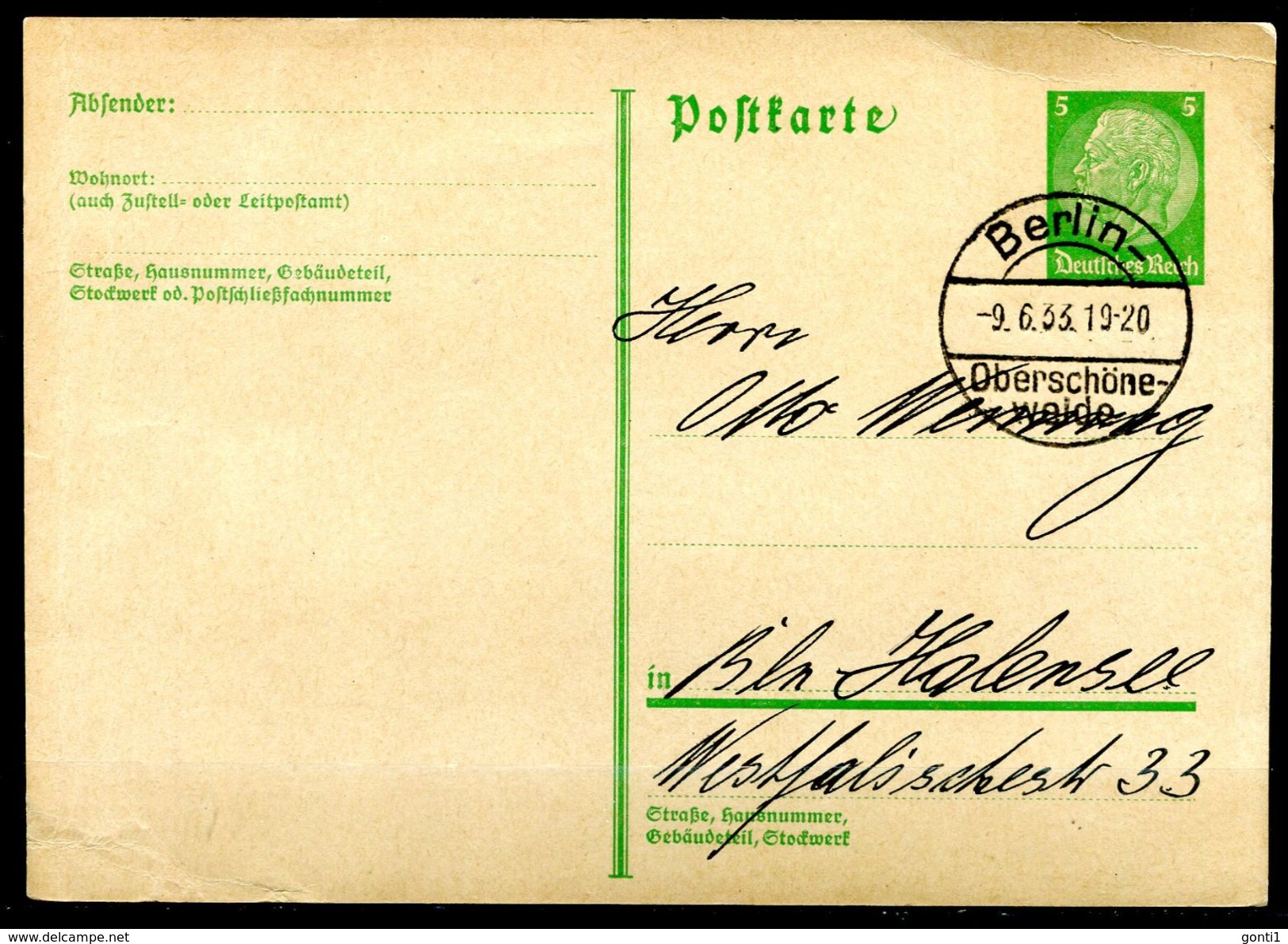 German Empires1933 GS Hindenburg Medaillon Mi.Nr.P217 Mit Klaren Tagesstempel"Berlin Oberschöneweide "1 GS Used - Briefe U. Dokumente