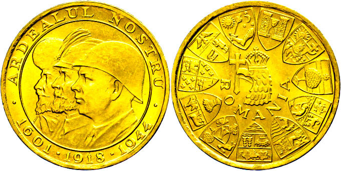 1339 (20 Lei), Gold, 1944, Michael I., Vz., Katalog: Fb. 21 Vz - Romania