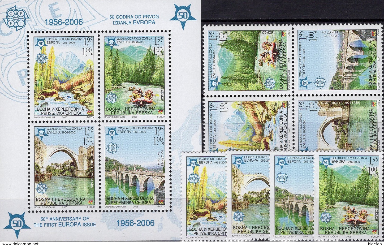 50 Year CEPT 2005 BOSNIA 339/2,4-Block+Bl.13 A ** 48€ Perforiert EUROPA Hb Blocs Brigde Se-tenant Bf Serbija-Mostar - Bosnien-Herzegowina