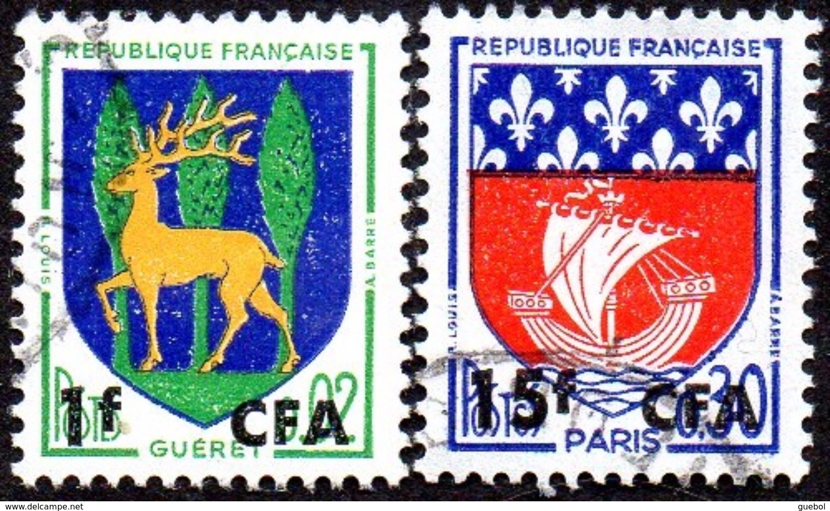 Réunion Obl. N° 350 A Et 342 - Armoiries  - Blasons Paris Et Gueret - Oblitérés