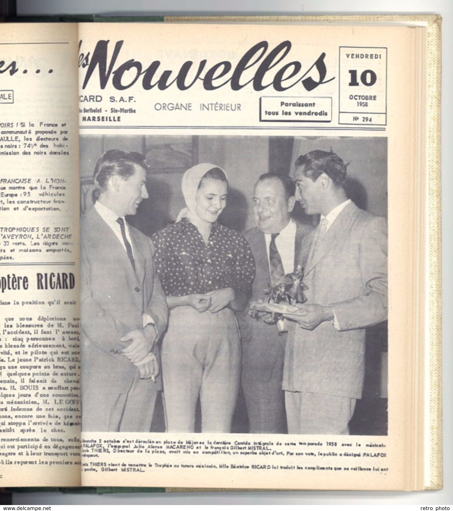 Livre Relié Les Nouvelles, Distillerie Ricard, Sainte-Marthe, Marseille 1958 - Camargue, Pétanque, Manades, Marseille .. - Autres & Non Classés