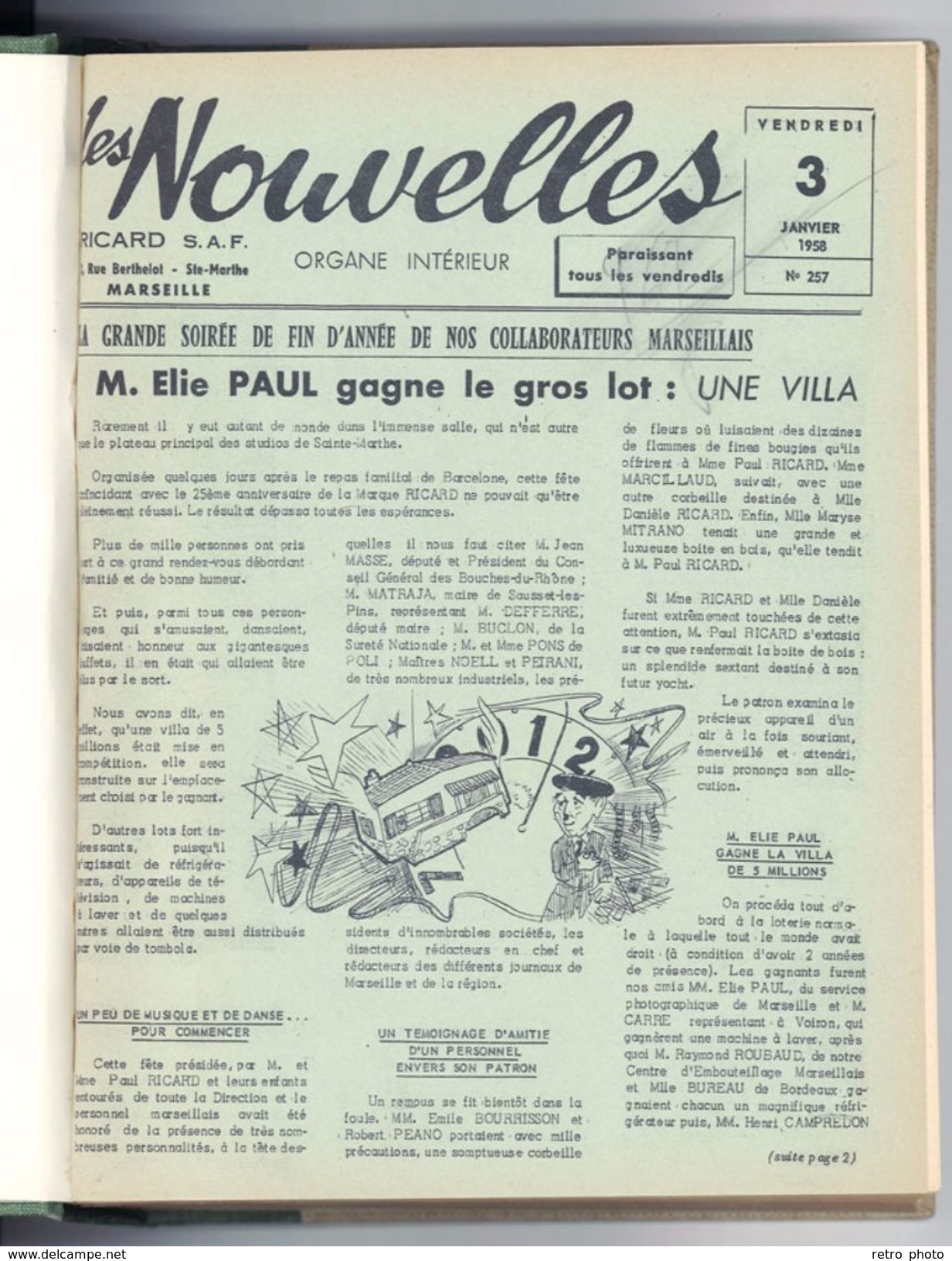 Livre Relié Les Nouvelles, Distillerie Ricard, Sainte-Marthe, Marseille 1958 - Camargue, Pétanque, Manades, Marseille .. - Otros & Sin Clasificación