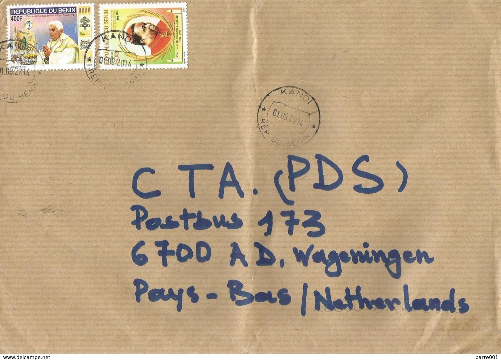 Benin 2014 Kandi Pope Benedict 400f Cardinal 300f Cover - Benin – Dahomey (1960-...)