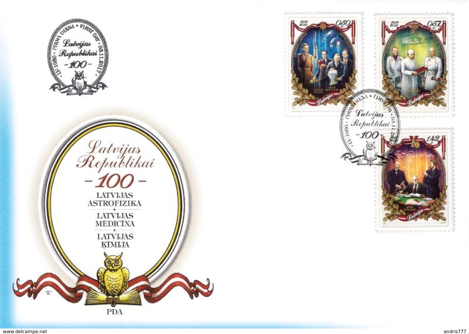 Latvia Lettland Lettonie 2017 (18) 100th Anniversary Of Republic Of Latvia - Science - Owl (unaddressed FDC) - Latvia