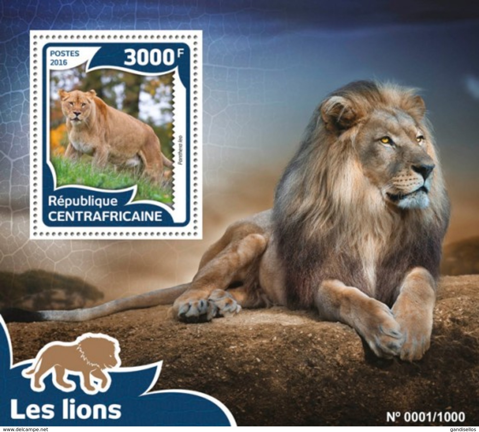 CENTRAFRICAINE 2016 SHEET LIONS WILD CATS LEONES WILD CATS FELINS FELINES FELINOS WILDLIFE Ca16005b - República Centroafricana