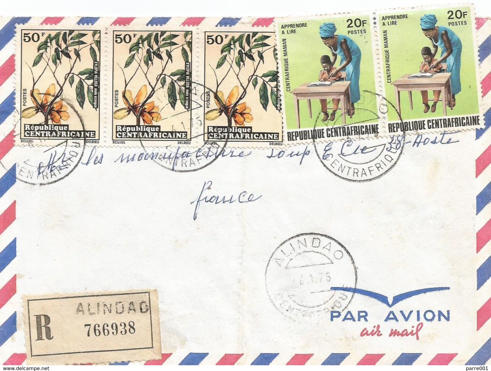 RCA CAR Centrafrique 1975 Alindao Tree Xylopia Fruit Illiteracy Registered Cover - Centraal-Afrikaanse Republiek