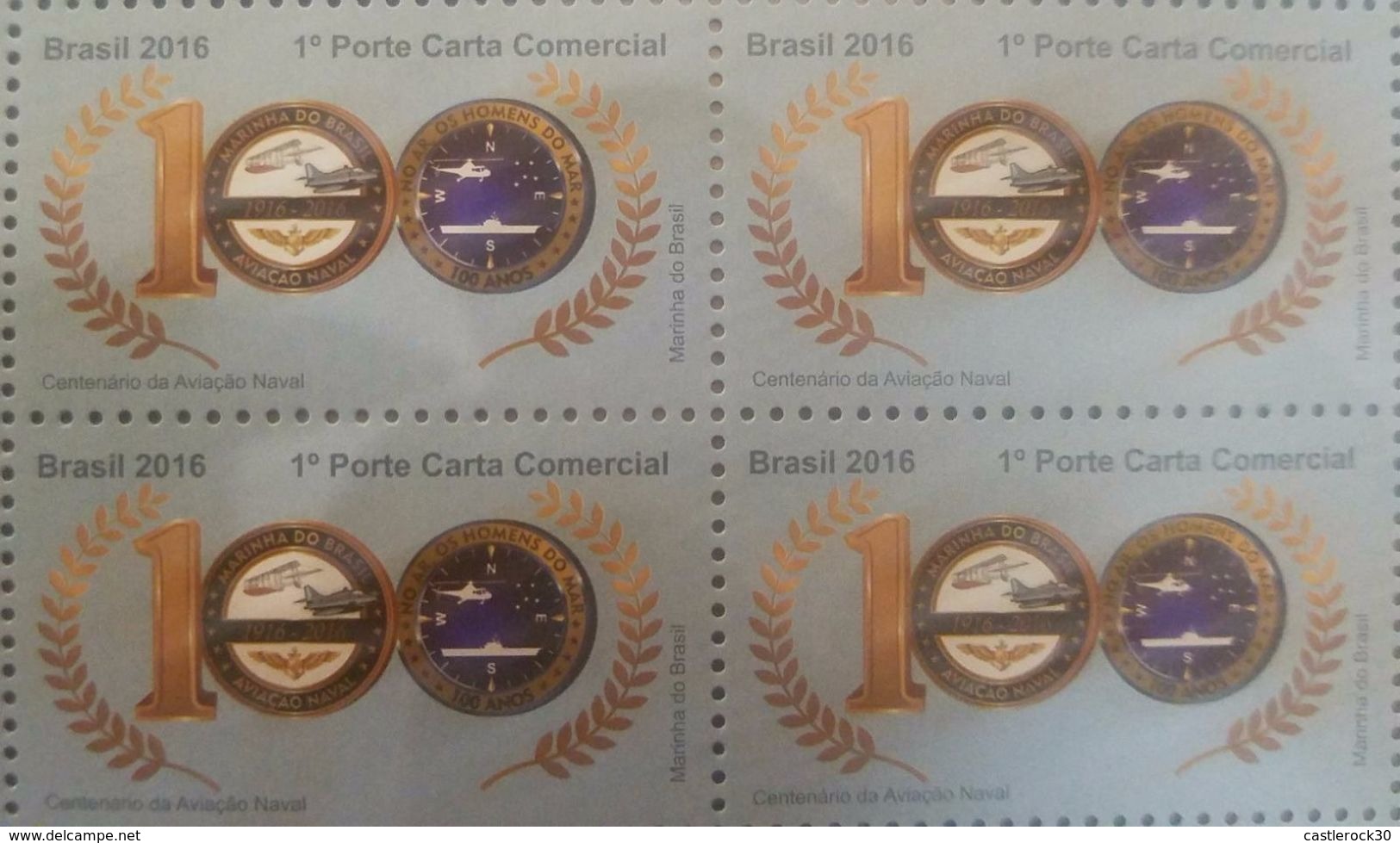 L) 2016 BRAZIL, CENTENARY OF THE NAVAL AVIATION, GOLD, MARINA OF BRAZIL 1916- 2016, IN THE AIR MEN OF THE SEA, MULTIPLE - Ungebraucht