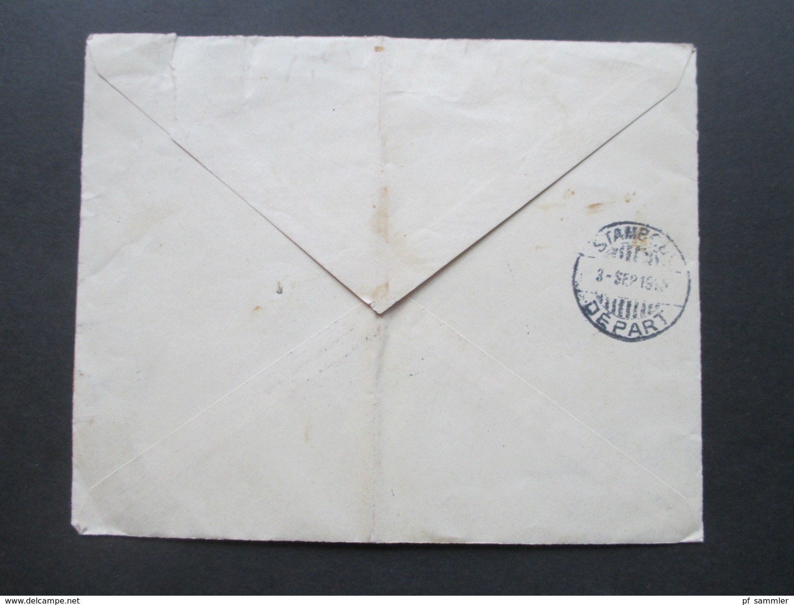Türkei 1915 Brief von Constaninople - Langendorf Mährisch Neustadt. schwarzer Kastenstempel. Cigaretten Papierfabrik