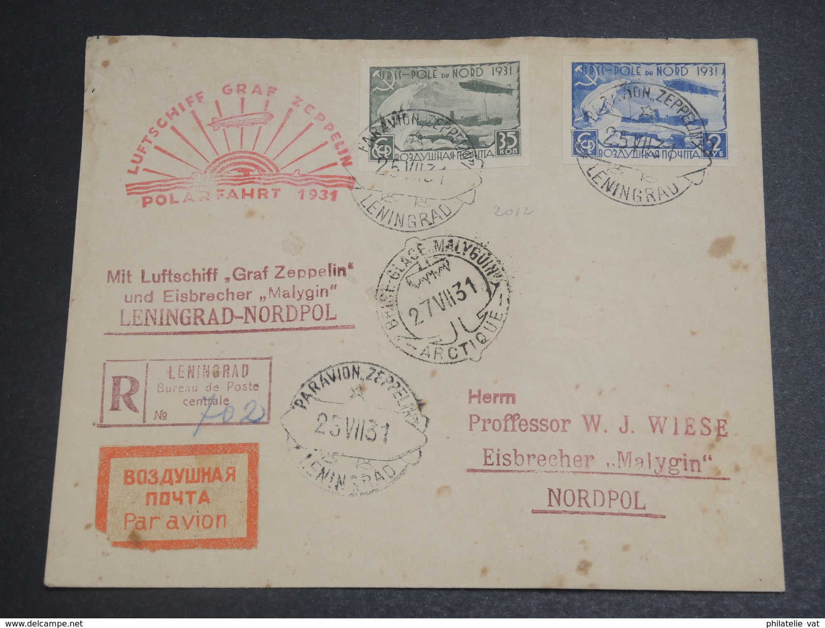 URSS - Env Transportée Par Zeppelin Leningrad Pour Nordpol - 27 Juillet 1931 - Rare - P 22543 - Lettres & Documents