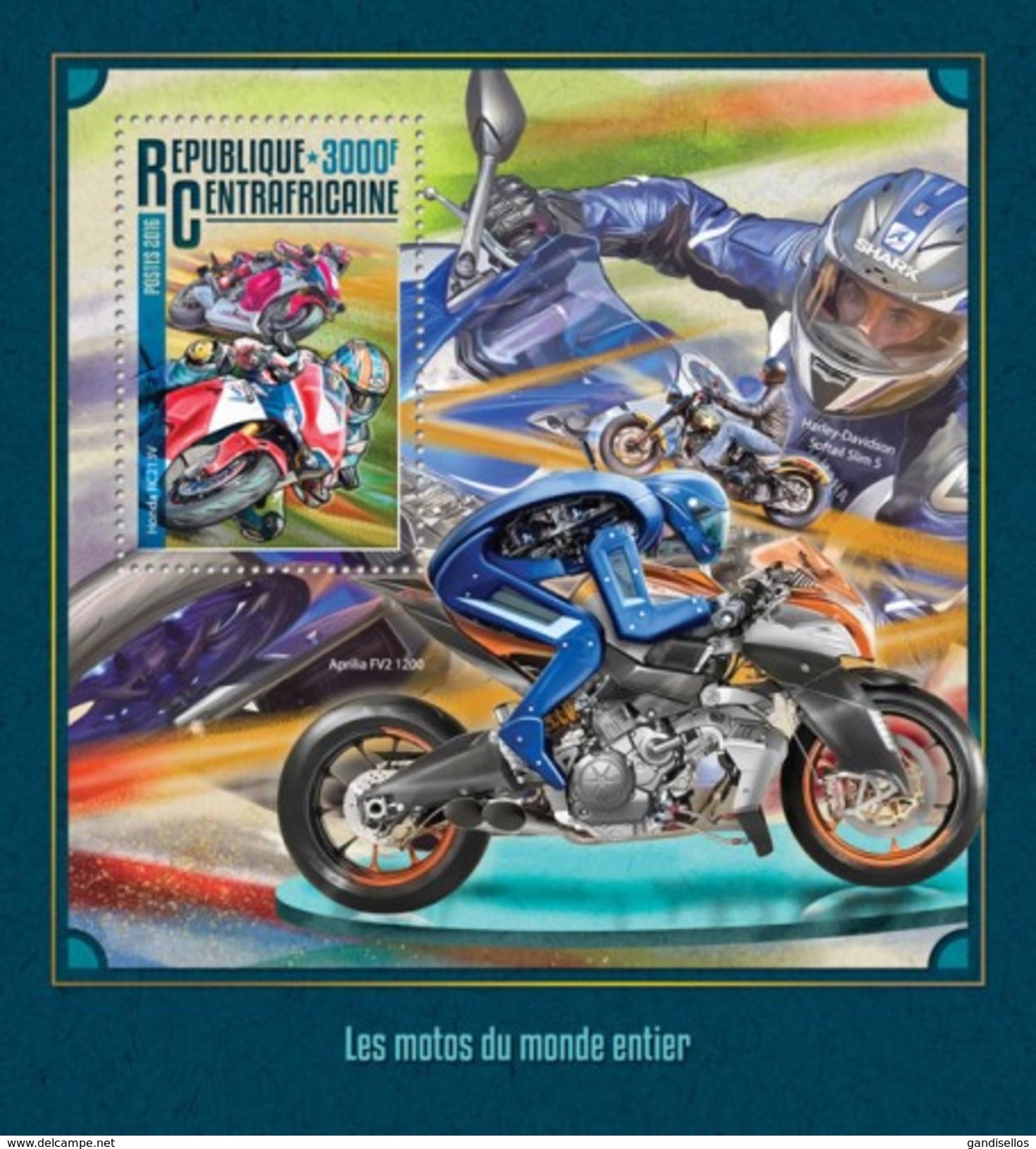 CENTRAFRICAINE 2016 SHEET MOTORCYCLES MOTORCYCLING MOTOS MOTOCICLETAS SPORTS Ca16213b - Centraal-Afrikaanse Republiek