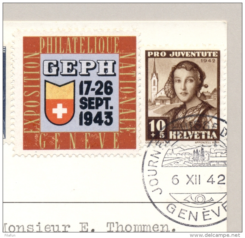 Schweiz - 1942 - 10+5  &amp; 30+10 Cent Pro Juventute On Postcard Journee Du Timbre Geneve - Covers & Documents