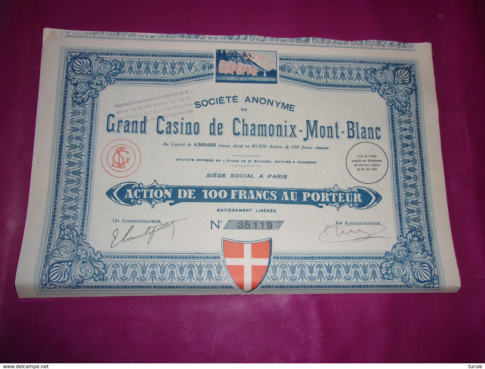 GRAND CASINO DE CHAMONIX MONT BLANC (1923) - Autres & Non Classés