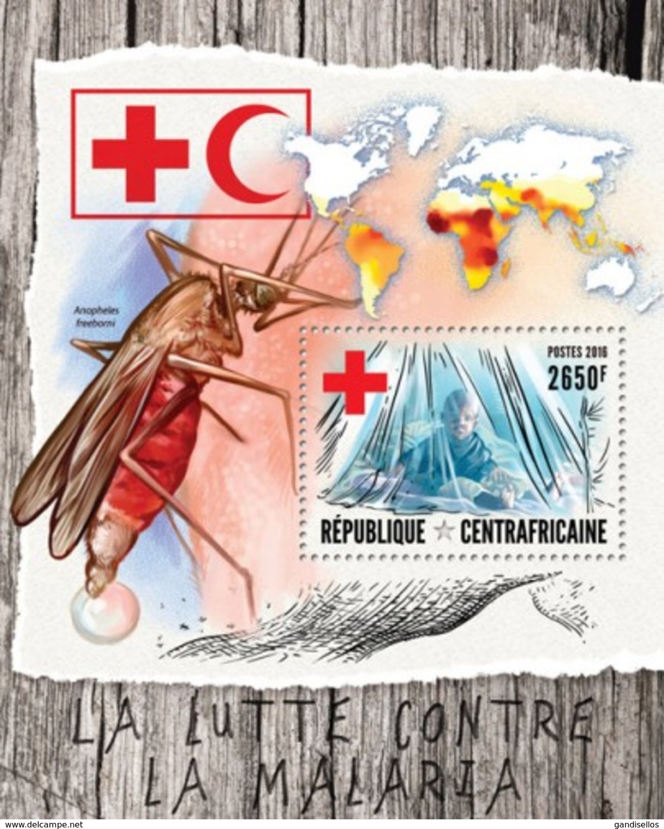 CENTRAFRICAINE 2016 SHEET FIGHT MALARIA DISEASES RED CROSS CROIX ROUGE ROTES KREUZ CRUZ ROJA VERMELHA Ca16414b - República Centroafricana