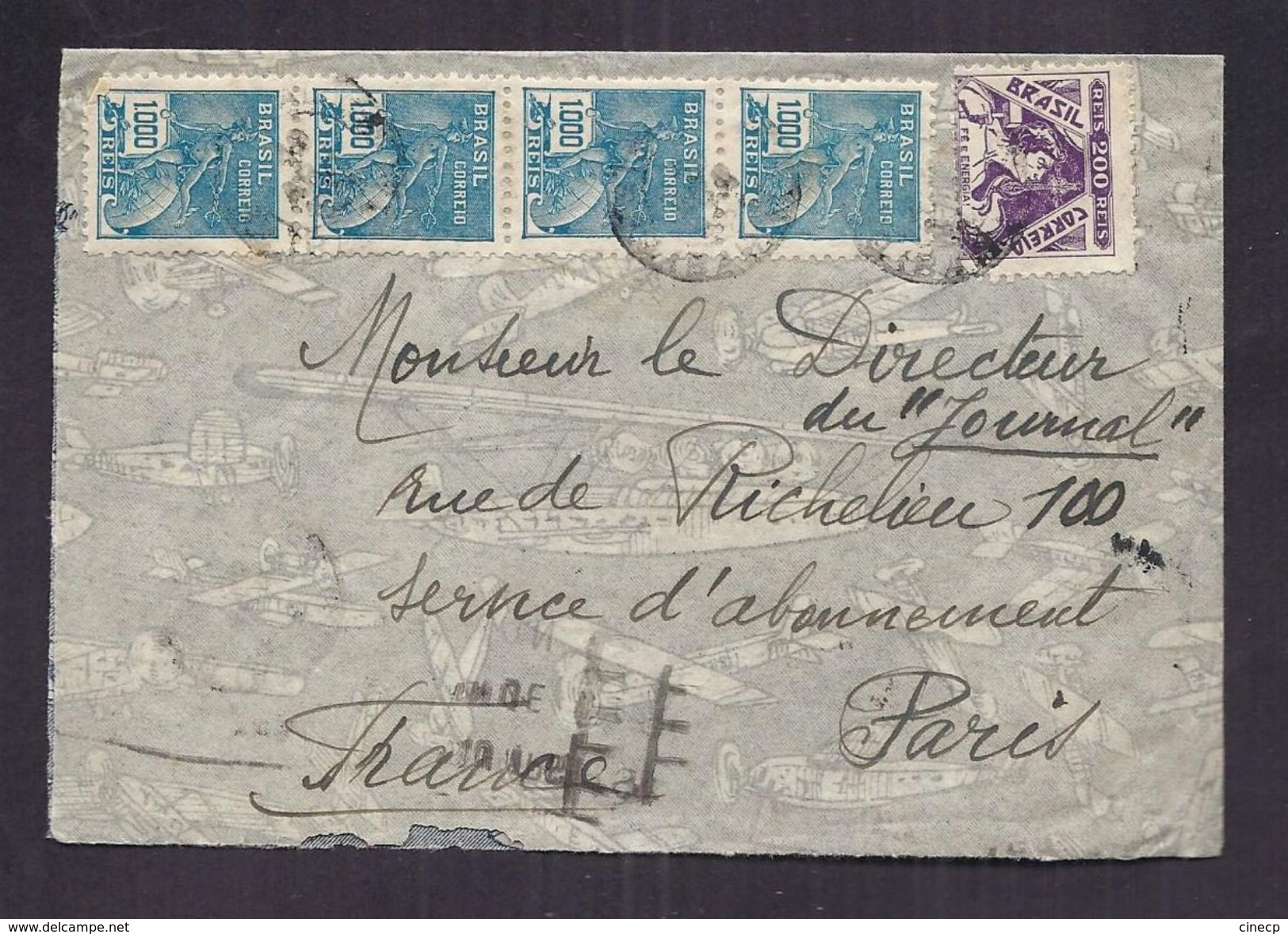 ENVELOPPE BRESIL BRASIL Tàd 1937 BAHIA CORREIO AEREO Bande De Timbres Divers - Luftpost (private Gesellschaften)