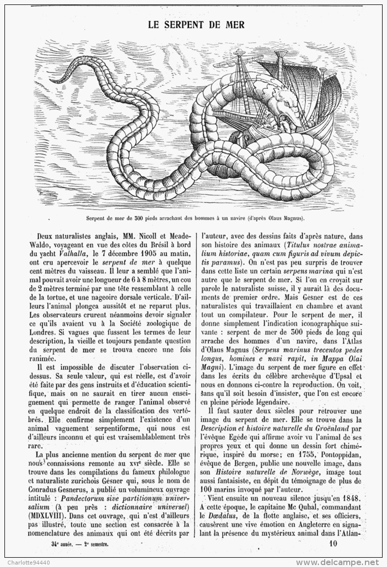 LE SERPENT DE MER  1906 - Other & Unclassified