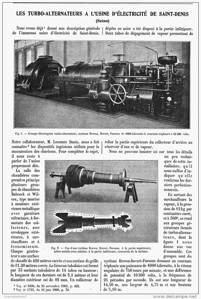 LES TURBO-ALTERNATEURS à L'USINE D'ELECTRICITE De SAINT-DENIS   1906 - Autres & Non Classés