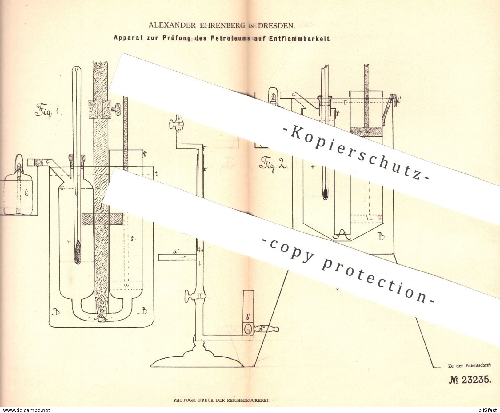 Original Patent - Alexander Ehrenberg , Dresden , 1883 , Prüfung Von Petroleum Auf Entflammbarkeit | Brenner !! - Historische Dokumente