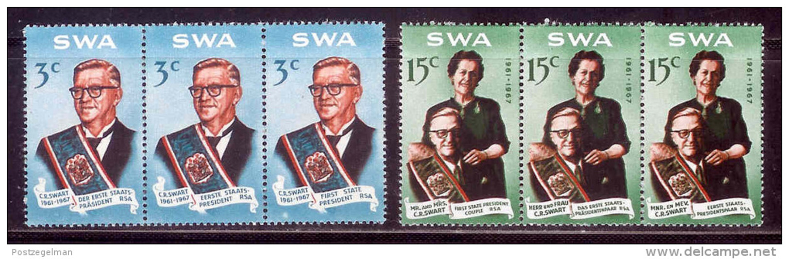 SOUTH WEST AFRICA, 1968, Mint Hinged Stamp(s), C.R.Swart, 6 Values,  MI 350-355, #3179 - South West Africa (1923-1990)