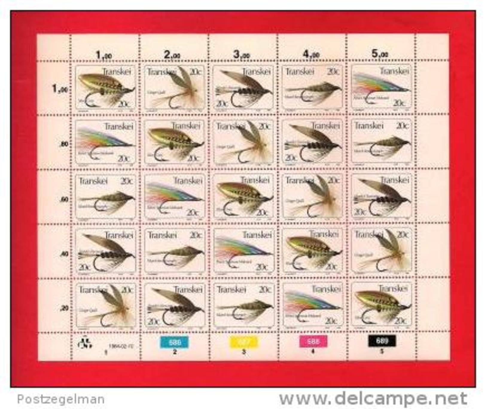 TRANSKEI, 1984, MNH Stamp(s) In Full Sheets, Fishing Flies  Nr(s) 132-136 - Transkei