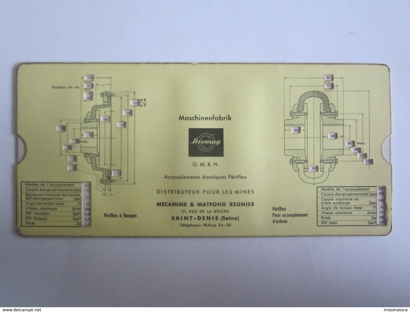 Règle à Calcul Coulissante Mecamine Matfond Réunis Rue De La Briche Saint Denis - Altri & Non Classificati