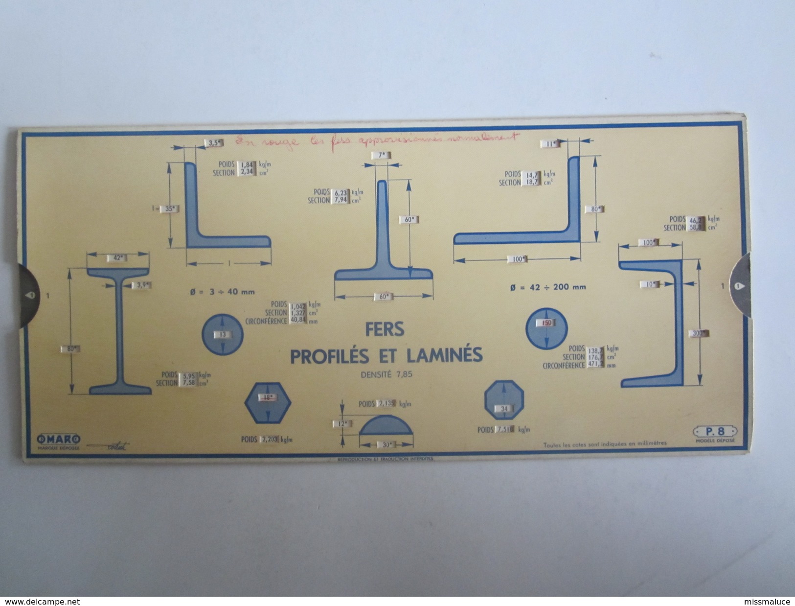 Règle à Calcul Coulissante Fers Profilés Et Laminés Maro - Autres & Non Classés