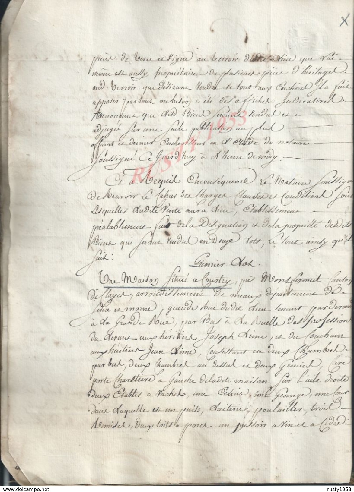 COURTRY 1811 ACTE DE VENTE D UNE MAISON & TERRES Md MARGUERITE DUFOURS À Mr NICOLAS PETIT CULTIVATEUR 24 PAGES : - Manuscrits