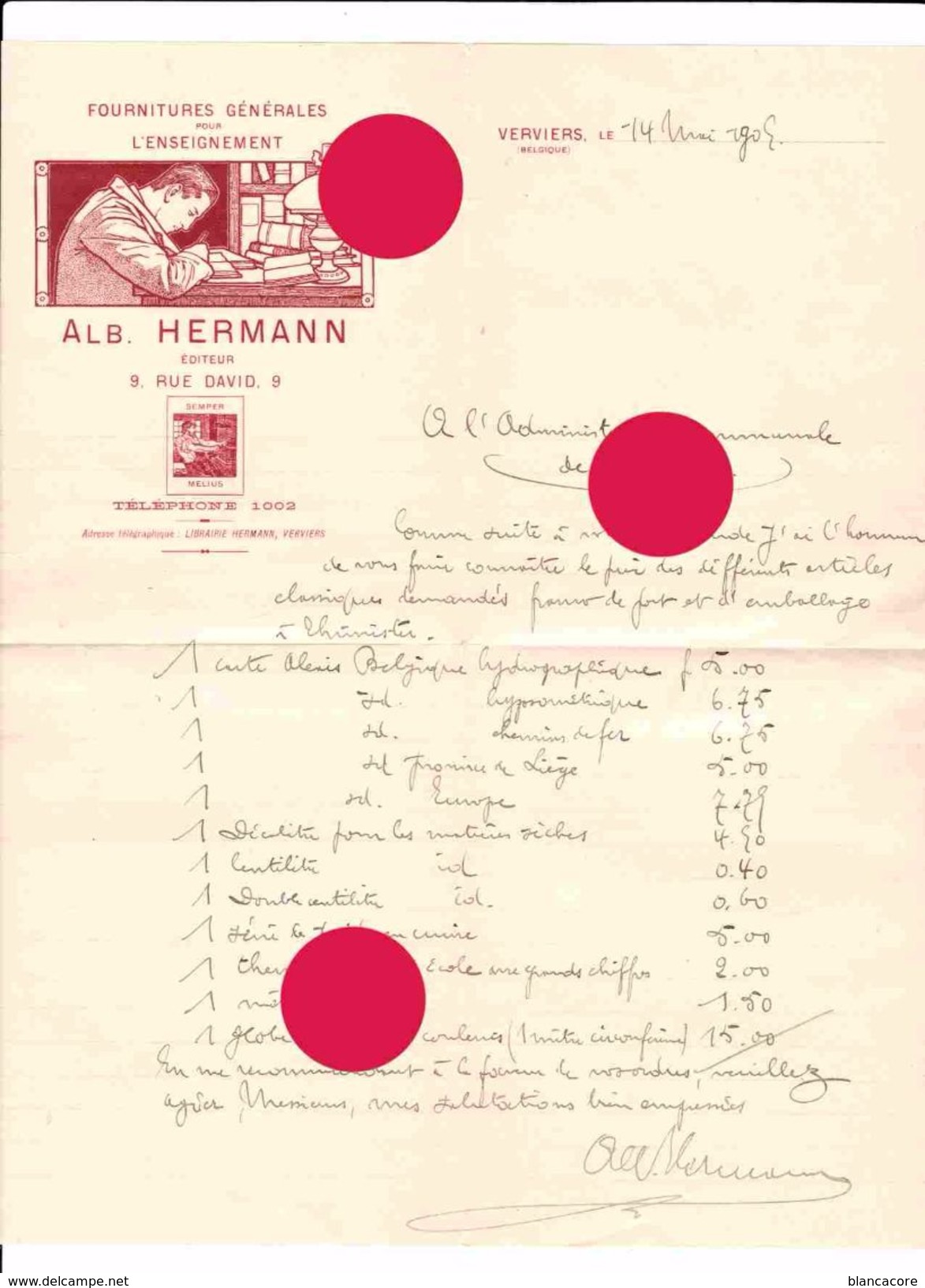 VERVIERS 1905 ALBERT HERMANN éditeur - Imprenta & Papelería