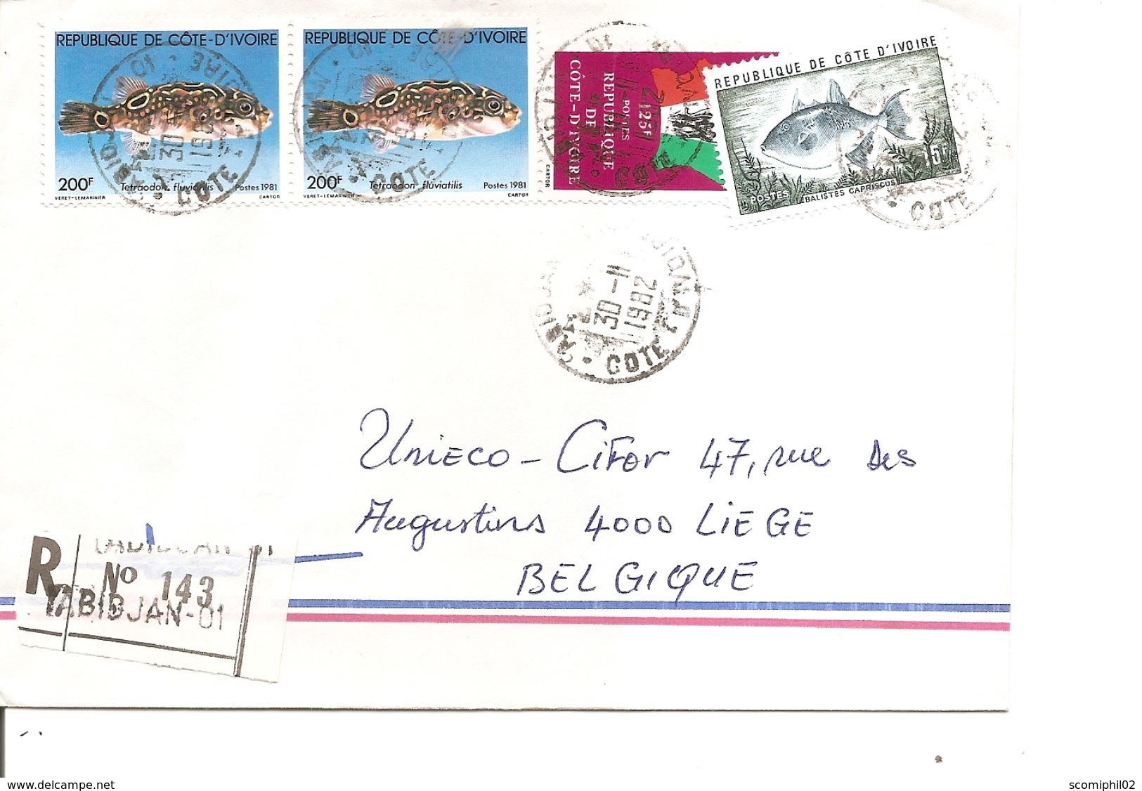 Cote D'Ivoire ( Lettre Recommandée Par Avion De 1982 De Abidjan Vers La Belgique à Voir) - Côte D'Ivoire (1960-...)